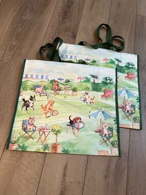 Homegoods TJMaxx Marshalls Viral Dogs Playing Tennis Tote Bags Set of 2 NWOT